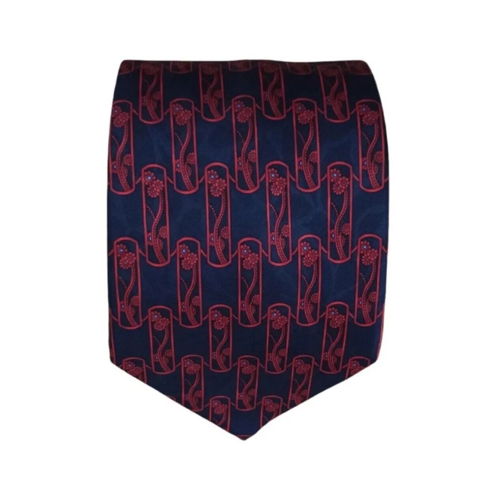 LANVIN Blue Geometric Floral Silk Tie FRANCE 58"/ 3.7" EC